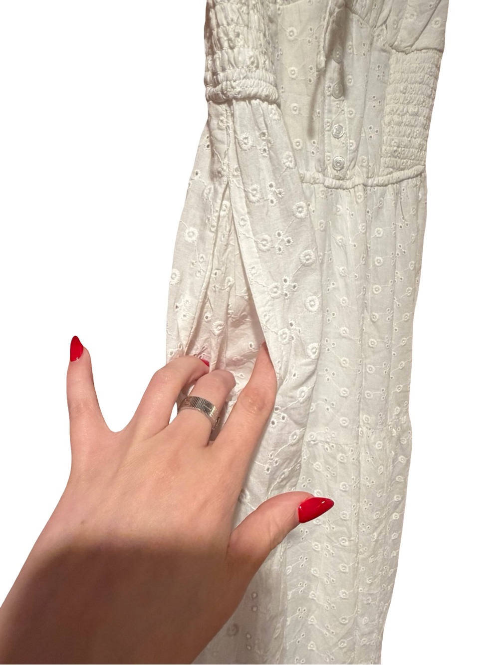 White Eyelet Smocked Maxi Dress M NWT - Picture 8 of 12